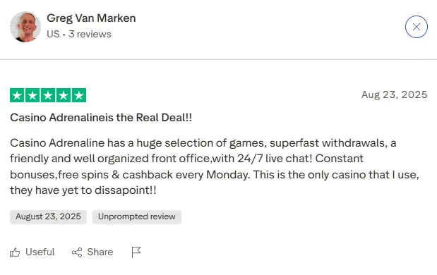 Canadian user review on the attractive bonus offers at Adrenaline Casino